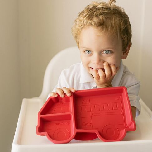 Our Little Cubs Firetruck Suction Plates for Baby - fire truck Toddler Plates - Suction Plates for Toddlers - Plates Divided Into 3-Portions - boy Baby Plates Microwave Dishwasher Safe in Saudi Arabia