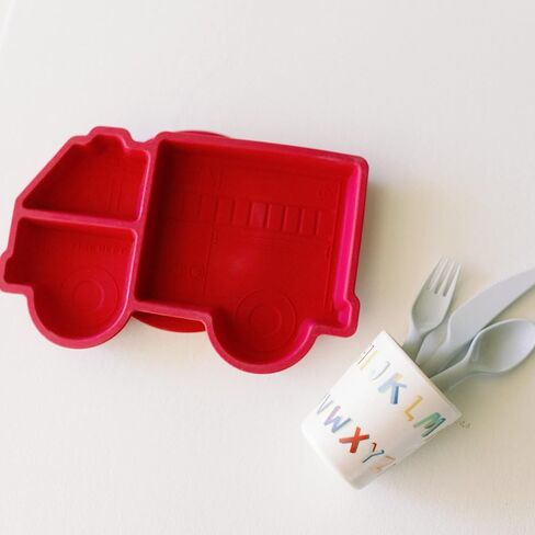Our Little Cubs Firetruck Suction Plates for Baby - fire truck Toddler Plates - Suction Plates for Toddlers - Plates Divided Into 3-Portions - boy Baby Plates Microwave Dishwasher Safe in Saudi Arabia