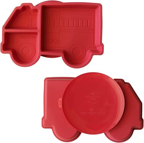 Our Little Cubs Firetruck Suction Plates for Baby - fire truck Toddler Plates - Suction Plates for Toddlers - Plates Divided Into 3-Portions - boy Baby Plates Microwave Dishwasher Safe in Saudi Arabia