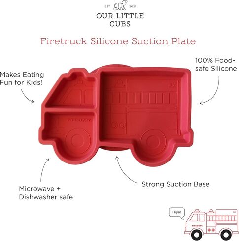 Our Little Cubs Firetruck Suction Plates for Baby - fire truck Toddler Plates - Suction Plates for Toddlers - Plates Divided Into 3-Portions - boy Baby Plates Microwave Dishwasher Safe in Saudi Arabia