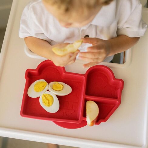Our Little Cubs Firetruck Suction Plates for Baby - fire truck Toddler Plates - Suction Plates for Toddlers - Plates Divided Into 3-Portions - boy Baby Plates Microwave Dishwasher Safe in Saudi Arabia