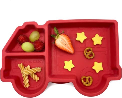 Our Little Cubs Firetruck Suction Plates for Baby - fire truck Toddler Plates - Suction Plates for Toddlers - Plates Divided Into 3-Portions - boy Baby Plates Microwave Dishwasher Safe in Saudi Arabia