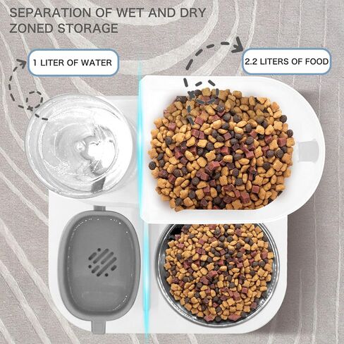 MEETSTARS Automatic Dog Cat Feeders Water Bowls Large Capacity 1 L with Food Container Large Capacity 2.2L,Indoor Portable Water Dispenser for Other Pets for Small Medium Pets (Grey) in Saudi Arabia
