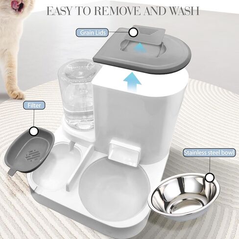 MEETSTARS Automatic Dog Cat Feeders Water Bowls Large Capacity 1 L with Food Container Large Capacity 2.2L,Indoor Portable Water Dispenser for Other Pets for Small Medium Pets (Grey) in Saudi Arabia