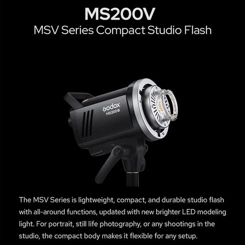 Godox MS200V LED Studio Flash 200W, LED Light 2.4G GN53 5600K CCT with LED Modeling Lamp Bowens Mount, Power Output Stability for Photographic Studio Portrait Shooting(MS200 Upgraded Version) in Saudi Arabia