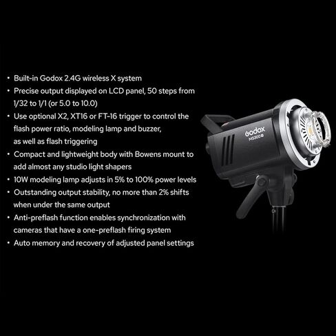 Godox MS200V LED Studio Flash 200W, LED Light 2.4G GN53 5600K CCT with LED Modeling Lamp Bowens Mount, Power Output Stability for Photographic Studio Portrait Shooting(MS200 Upgraded Version) in Saudi Arabia