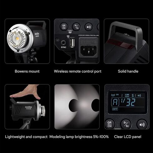 Godox MS200V LED Studio Flash 200W, LED Light 2.4G GN53 5600K CCT with LED Modeling Lamp Bowens Mount, Power Output Stability for Photographic Studio Portrait Shooting(MS200 Upgraded Version) in Saudi Arabia