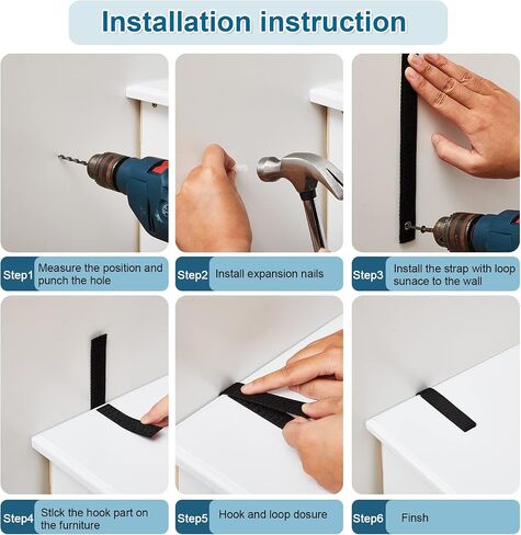 12 Sets Furniture Anchors, Furniture Wall Anchor Straps, Anti Tip Furniture and TV Safety Straps Furniture Wall Anchors for Baby Proofing Furniture Wall Straps for Home Dresser, Shelves, Bookcase in Saudi Arabia