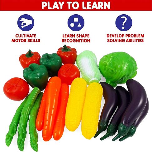 20 Pieces Play Vegetables Playset - Life-Sized Toy Food for Kids Kitchen, Healthy Farmer's Market Grocery Pretend Play Plastic Toy Set for Toddlers in Saudi Arabia
