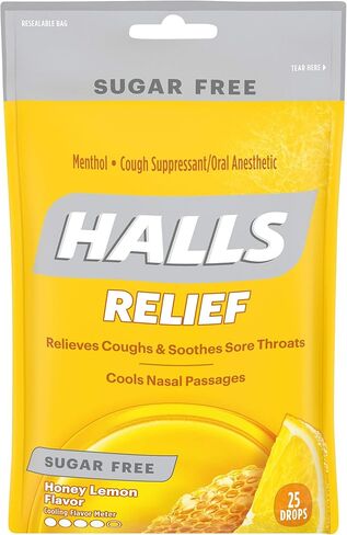 HALLS Relief قطرات السعال بنكهة العسل والليمون الخالية من السكر، كيس واحد (25 قطرة إجمالية) in Saudi Arabia