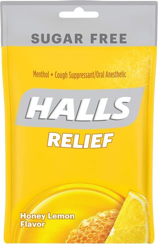 HALLS Relief قطرات السعال بنكهة العسل والليمون الخالية من السكر، كيس واحد (25 قطرة إجمالية) in Saudi Arabia