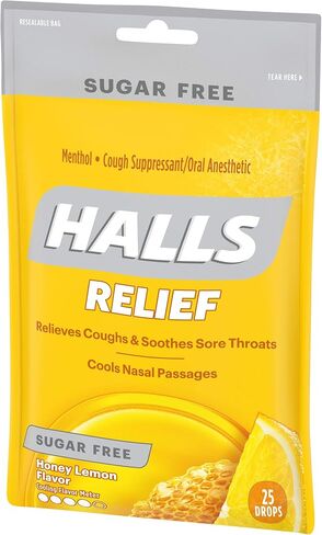 HALLS Relief قطرات السعال بنكهة العسل والليمون الخالية من السكر، كيس واحد (25 قطرة إجمالية) in Saudi Arabia