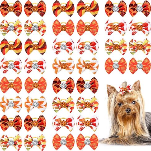 40 Pieces Small Dog Hair Bows with Rubber Bands Autumn Fall Dog Topknot Bow Pet Rhinestone Hair Topknot Bows Pet Handmade Hair Bowknot Grooming Accessories for Thanksgiving Pet Supplies, 20 Pairs in Saudi Arabia