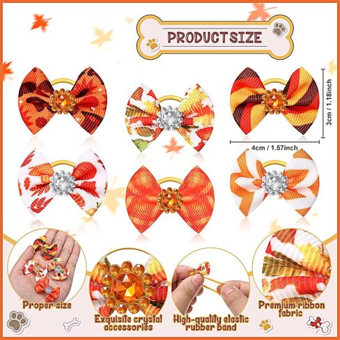 40 Pieces Small Dog Hair Bows with Rubber Bands Autumn Fall Dog Topknot Bow Pet Rhinestone Hair Topknot Bows Pet Handmade Hair Bowknot Grooming Accessories for Thanksgiving Pet Supplies, 20 Pairs in Saudi Arabia