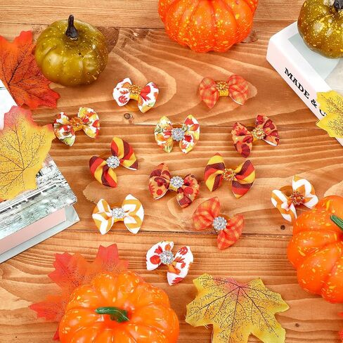 40 Pieces Small Dog Hair Bows with Rubber Bands Autumn Fall Dog Topknot Bow Pet Rhinestone Hair Topknot Bows Pet Handmade Hair Bowknot Grooming Accessories for Thanksgiving Pet Supplies, 20 Pairs in Saudi Arabia