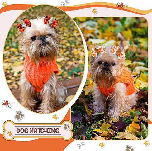 40 Pieces Small Dog Hair Bows with Rubber Bands Autumn Fall Dog Topknot Bow Pet Rhinestone Hair Topknot Bows Pet Handmade Hair Bowknot Grooming Accessories for Thanksgiving Pet Supplies, 20 Pairs in Saudi Arabia