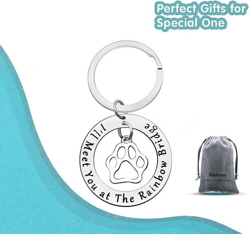 Xiahuyu Pet Memorial Keychain Pet Loss Gift I'll Meet You at The Rainbow Bridge Keychain Loss of Dog or Cat Memorial Gift Remembrance Bereavement Gift Pet Sympathy Gift for Loss of Dog Cat in Saudi Arabia