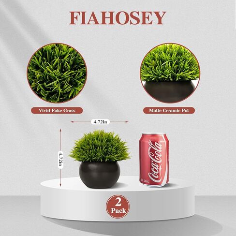 FIAHOSEY Fake Potted Plants Small Artificial Grass with Matte Black Ceramic Pots Faux Plant Greenery for Bathroom Living Room Office Tabletop Desk Shelf Decoration in Kuwait