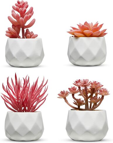 Nordik Square Marble Pots with Gold Vein Accents - Set of 3 - Modern Office and Home Decor - Lifelike Faux Plants - Artificial Desk Plants for Office and Bathroom - Mini Indoor Cactus in Kuwait