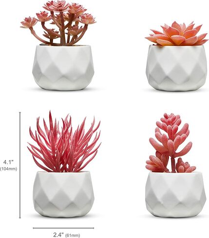 Nordik Square Marble Pots with Gold Vein Accents - Set of 3 - Modern Office and Home Decor - Lifelike Faux Plants - Artificial Desk Plants for Office and Bathroom - Mini Indoor Cactus in Kuwait