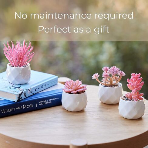 Nordik Square Marble Pots with Gold Vein Accents - Set of 3 - Modern Office and Home Decor - Lifelike Faux Plants - Artificial Desk Plants for Office and Bathroom - Mini Indoor Cactus in Kuwait