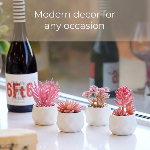 Nordik Square Marble Pots with Gold Vein Accents - Set of 3 - Modern Office and Home Decor - Lifelike Faux Plants - Artificial Desk Plants for Office and Bathroom - Mini Indoor Cactus in Kuwait