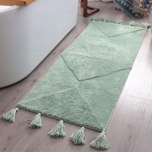 Bohemian Runner Moon Phases Bath Mat with Tassels Half Moon Rugs College Dorm Room Decor for Bathroom Hippie Witchy Area Rug Beige Neutral Creamy Black long 20x60 in Saudi Arabia