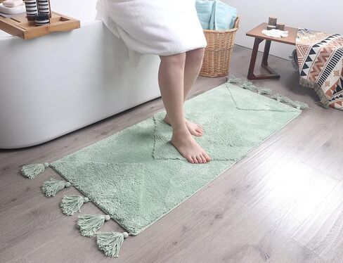 Bohemian Runner Moon Phases Bath Mat with Tassels Half Moon Rugs College Dorm Room Decor for Bathroom Hippie Witchy Area Rug Beige Neutral Creamy Black long 20x60 in Saudi Arabia