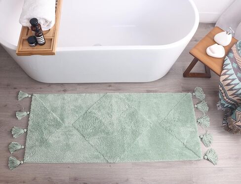 Bohemian Runner Moon Phases Bath Mat with Tassels Half Moon Rugs College Dorm Room Decor for Bathroom Hippie Witchy Area Rug Beige Neutral Creamy Black long 20x60 in Saudi Arabia