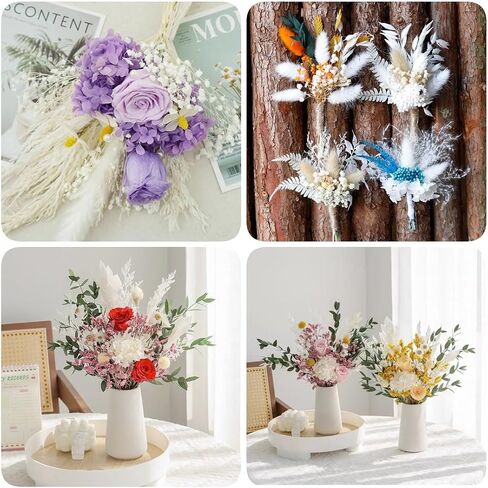 Dried Flowers Bouquet, Dry Caspia Flower Bundle, Floral Lavender, Babys Breath Artificial Flowers Arrangements for Wedding Decor, Door Wreath, Home Party Table Vase Decoration (White, 17'') in Kuwait