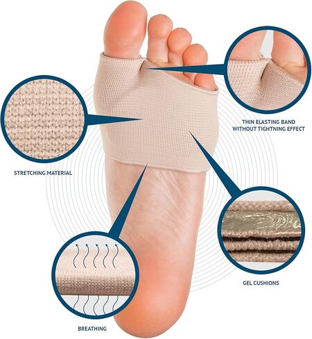 Metatarsal Pads for Women and Men Ball of Foot Cushion - Gel Sleeves Cushions Pad - Fabric Soft Socks for Supports Feet Pain Relief (Beige) Large in Kuwait