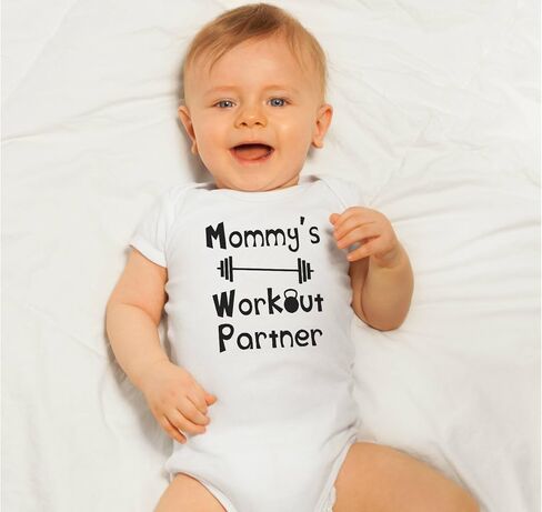 Reaxion Handmade Funny Baby Boy Girl Mommy's or Daddy's Workout Partner Bodysuits Clothes in Saudi Arabia