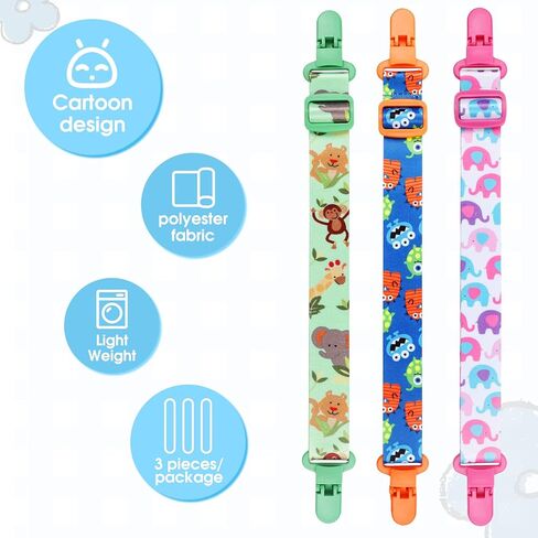 مشبك مريلة اطفال قابل للتعديل من 3 قطع، مشبك مريلة اطفال مضاد للسقوط، مشبك مريلة قابل للتعديل بتصميم كرتوني متاح، ازرق، زهري، اخضر, غير محدد, M in Kuwait