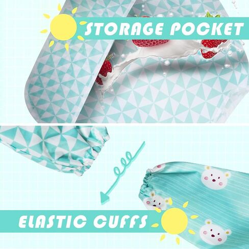 ليتل ديمسم مريلة طعام مقاومة للماء باكمام طويلة للرضع والاطفال الصغار مع جيب للجراء والكلاب بلون اخضر, 7-36 Month in Kuwait