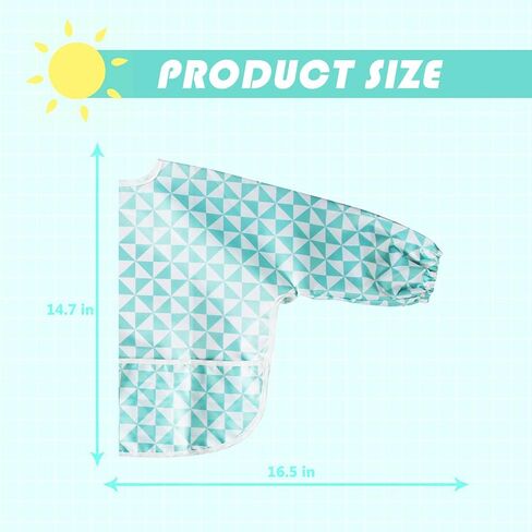 ليتل ديمسم مريلة طعام مقاومة للماء باكمام طويلة للرضع والاطفال الصغار مع جيب للجراء والكلاب بلون اخضر, 7-36 Month in Kuwait