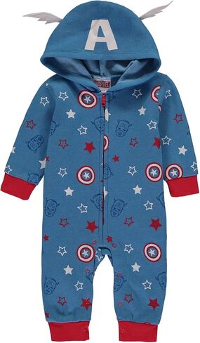 سالوبيت للأولاد من Marvel Captain America قطعة واحدة - بذلة صوف بغطاء للرأس بأكمام طويلة - ملابس للأولاد حديثي الولادة in Kuwait