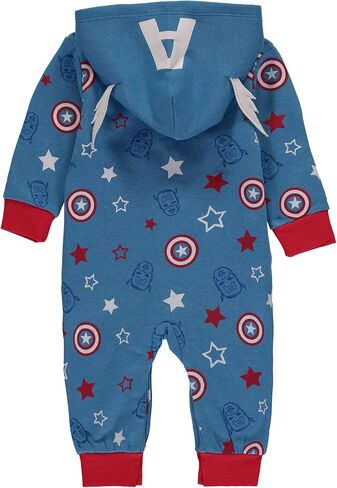 سالوبيت للأولاد من Marvel Captain America قطعة واحدة - بذلة صوف بغطاء للرأس بأكمام طويلة - ملابس للأولاد حديثي الولادة in Kuwait