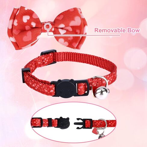 2pcs Valentine's Day Cat Collar, Red and Pink Cat Collar Breakaway Buckle with Bells Bow Tie, Love Heart Safety Adjustable Cat Collar for Kitten Puppy in Saudi Arabia