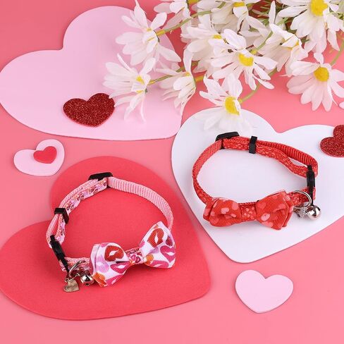 2pcs Valentine's Day Cat Collar, Red and Pink Cat Collar Breakaway Buckle with Bells Bow Tie, Love Heart Safety Adjustable Cat Collar for Kitten Puppy in Saudi Arabia