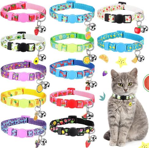 12 Pieces Breakaway Cats Collar with Bell and Summer Fruit Patterns Pendants, Safety Adjustable Collar Set for Pets Decoration (Medium) in Saudi Arabia