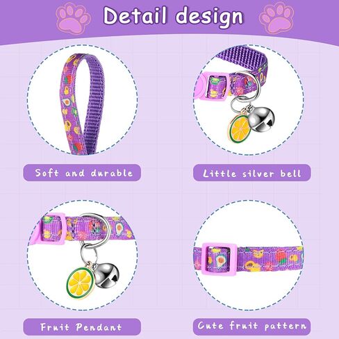 12 Pieces Breakaway Cats Collar with Bell and Summer Fruit Patterns Pendants, Safety Adjustable Collar Set for Pets Decoration (Medium) in Saudi Arabia