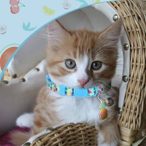 12 Pieces Breakaway Cats Collar with Bell and Summer Fruit Patterns Pendants, Safety Adjustable Collar Set for Pets Decoration (Medium) in Saudi Arabia