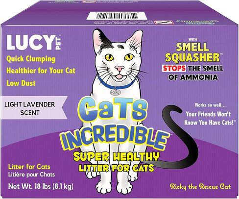 لوسي بت كاتس لا يصدق 18 رطل صندوق تكتل فضلات القطط قابل لإعادة التدوير مع رائحة سكوشر، تركيبة طين طبيعية ماصة تمنع تراكم رائحة الأمونيا، رائحة اللافندر الخفيفة in Kuwait