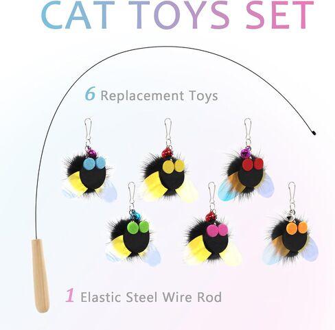 SONGWAY Cat Toy Wand Replacement - 10 Pieces Insect Butterfly Cat Toys, Cat Feather Toy Refills, Cat Teaser Wand Attachments, Interactive Cat Toys for Indoor Cats in Saudi Arabia