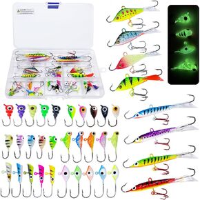 Bombite 38 قطعة من أدوات صيد الأسماك على الجليد مجموعة طُعم صيد الأسماك المتوهجة على الجليد ورؤوس صيد الكرابي وصيد الأسماك في الشتاء مع صندوق أدوات in Kuwait