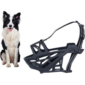 FarwenC Dog Muzzle, Soft Basket Muzzle for Small Medium Large Dogs, Anti Biting Barking Chewing Protection Muzzle with Reflective Strip, Breathable Adjustable Pet Muzzle(Black M)