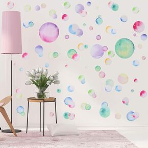 Tenare 150 Pieces Polka Dot Wall Decals Watercolor Colorful Large Round Wall Decals Peel and Stick Removable Rainbow PVC Circle Stickers for Baby Nursery Bedroom Kids Playroom Home Decor