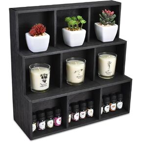 Ikee Design Wooden Multi-Slot Shelf Display, Stylish Wood Organizer Stand, Display Shelf For Collectibles, Perfect for Home Decor and Store Display,Black Color