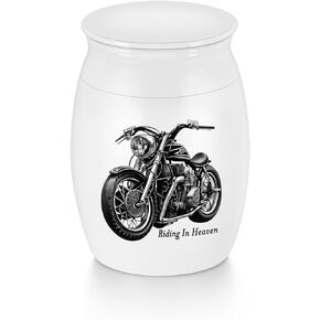 SOITIS Mini Urns Stainless Steel Decorative Cremation Keepsake Urns for Ashes 1.57 Small Urns Memorial Ashes Urn with Black Motorcycle - Riding in Heaven