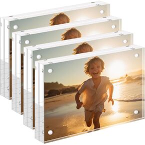 إطار صور أكريليك UOROMI، إطار صورة شفاف مقاس 4 × 6 مع زوايا مغناطيسية، إطارات صور أكريليك تقف في المكتب أو الطاولة، إطار صورة مغناطيسي شفاف بسمك 10+10 مم لعرض سطح المكتب in Kuwait